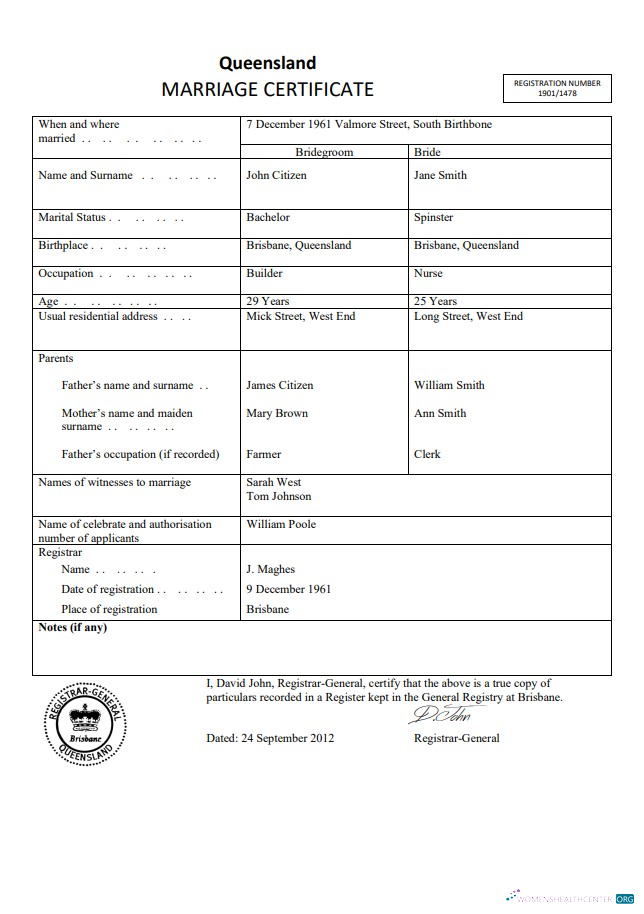 Download Australia Queensland marriage certificate template in Word Photoshop template